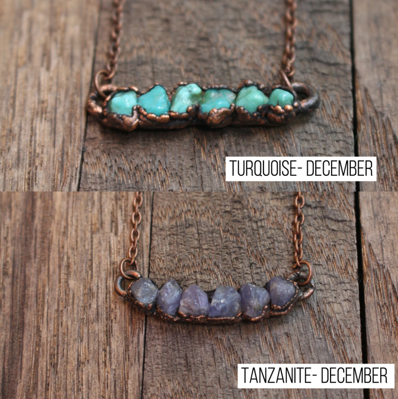 Raw Gemstone Birthstone Bar Necklace