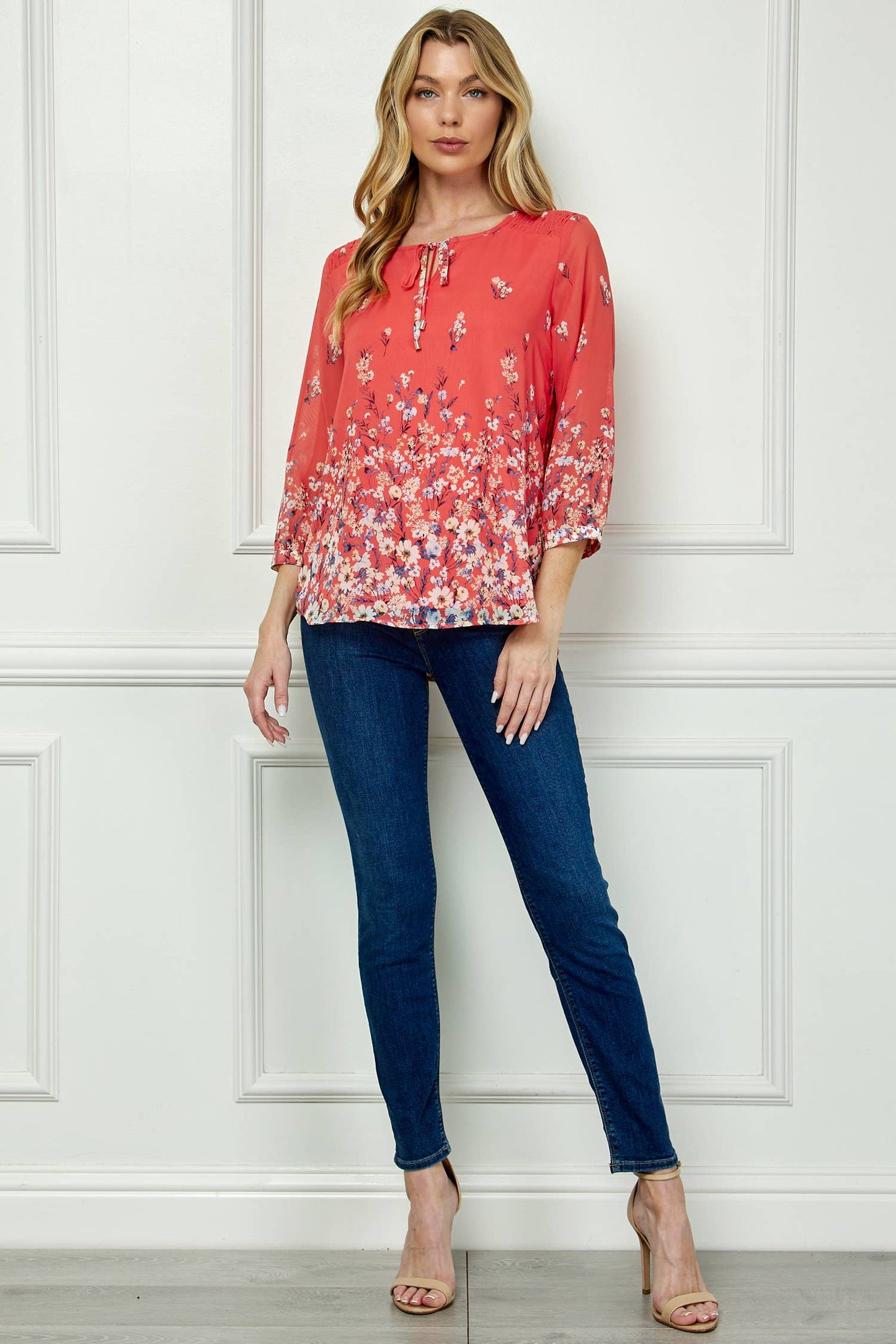 Coral Floral Top