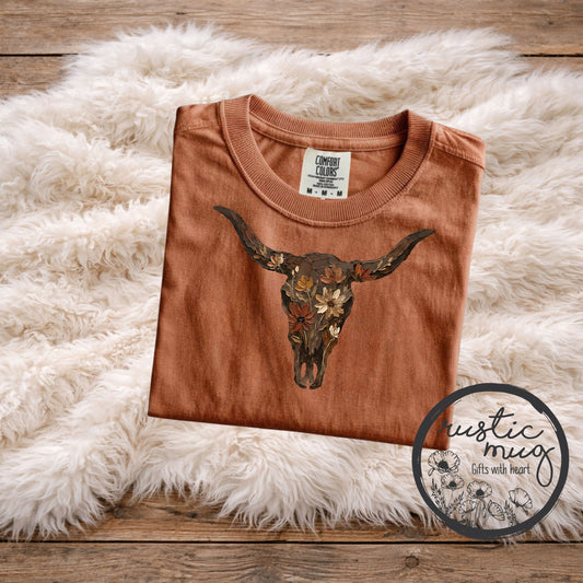 Western Brushstroke Skull Comfort Color Tee