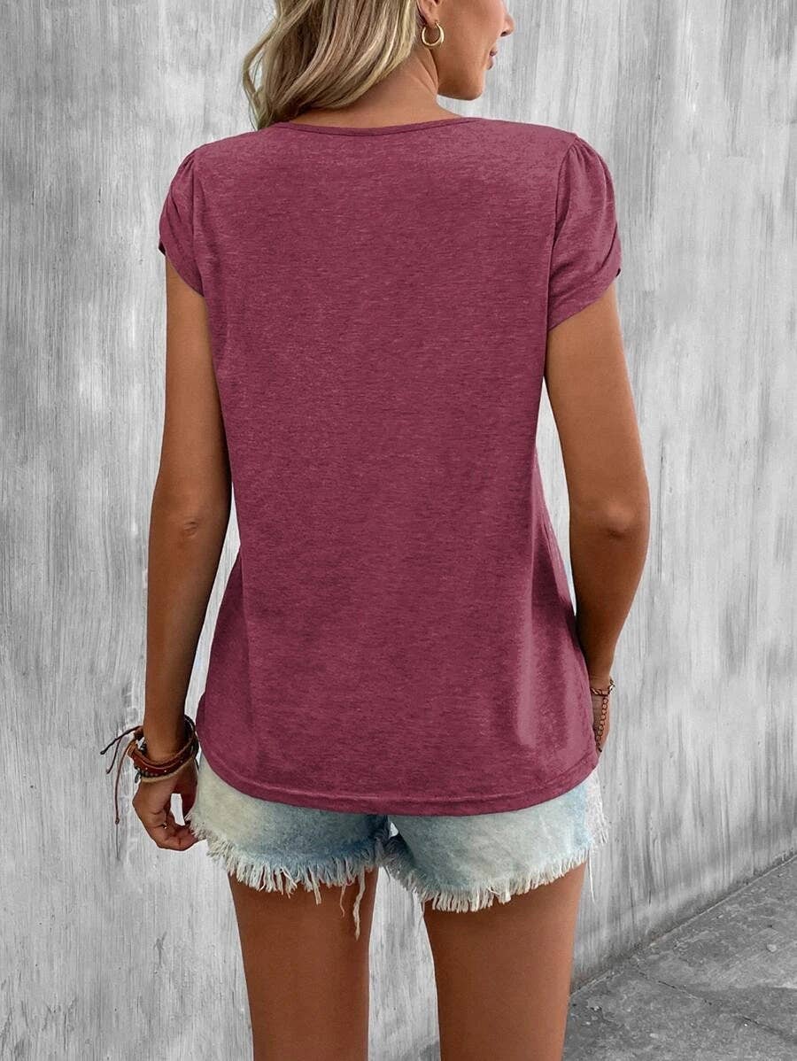 V-Neck Tee w/ Spliced Petal Sleeves