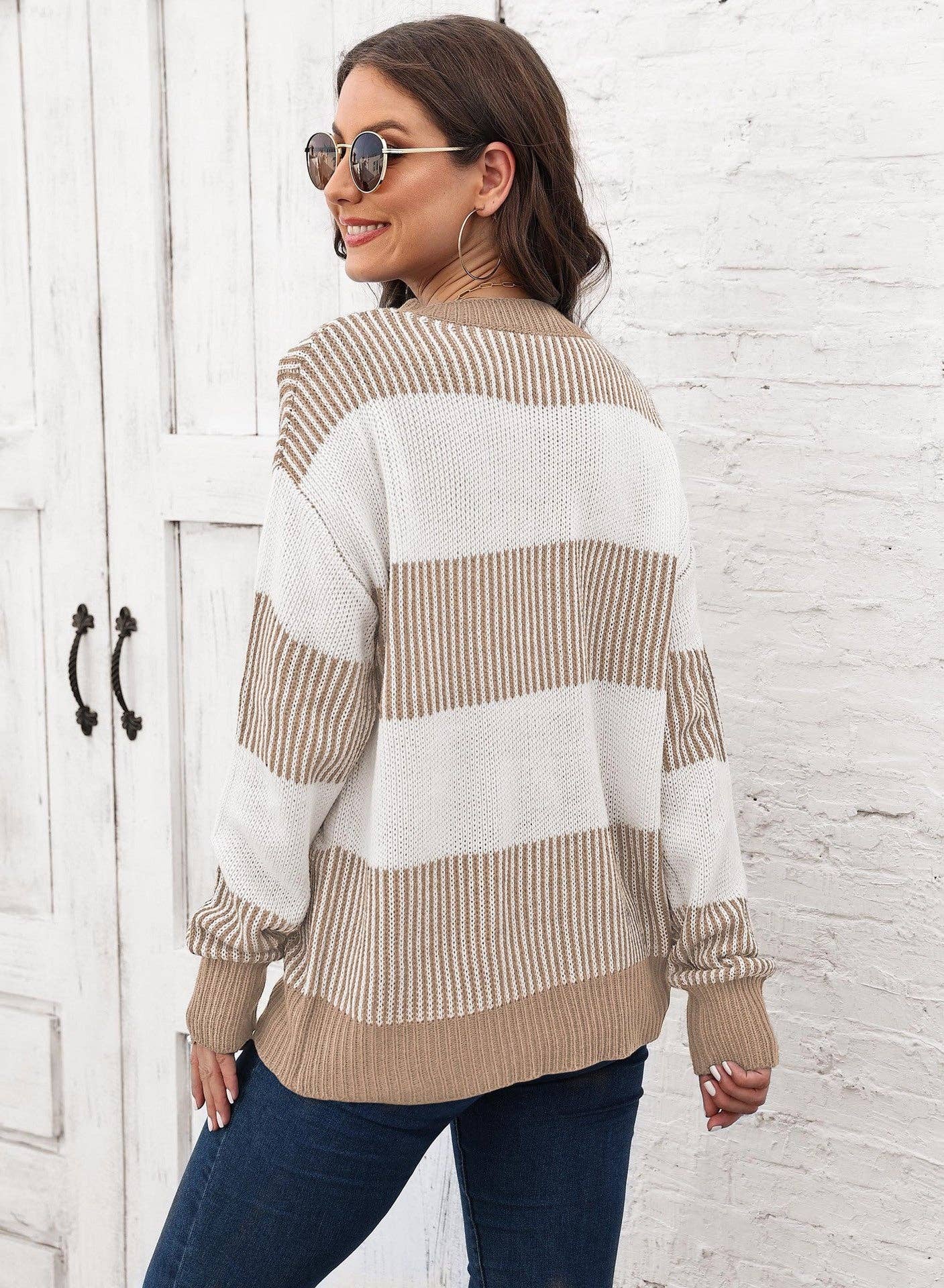 Plus Size Colorblock Striped Sweater