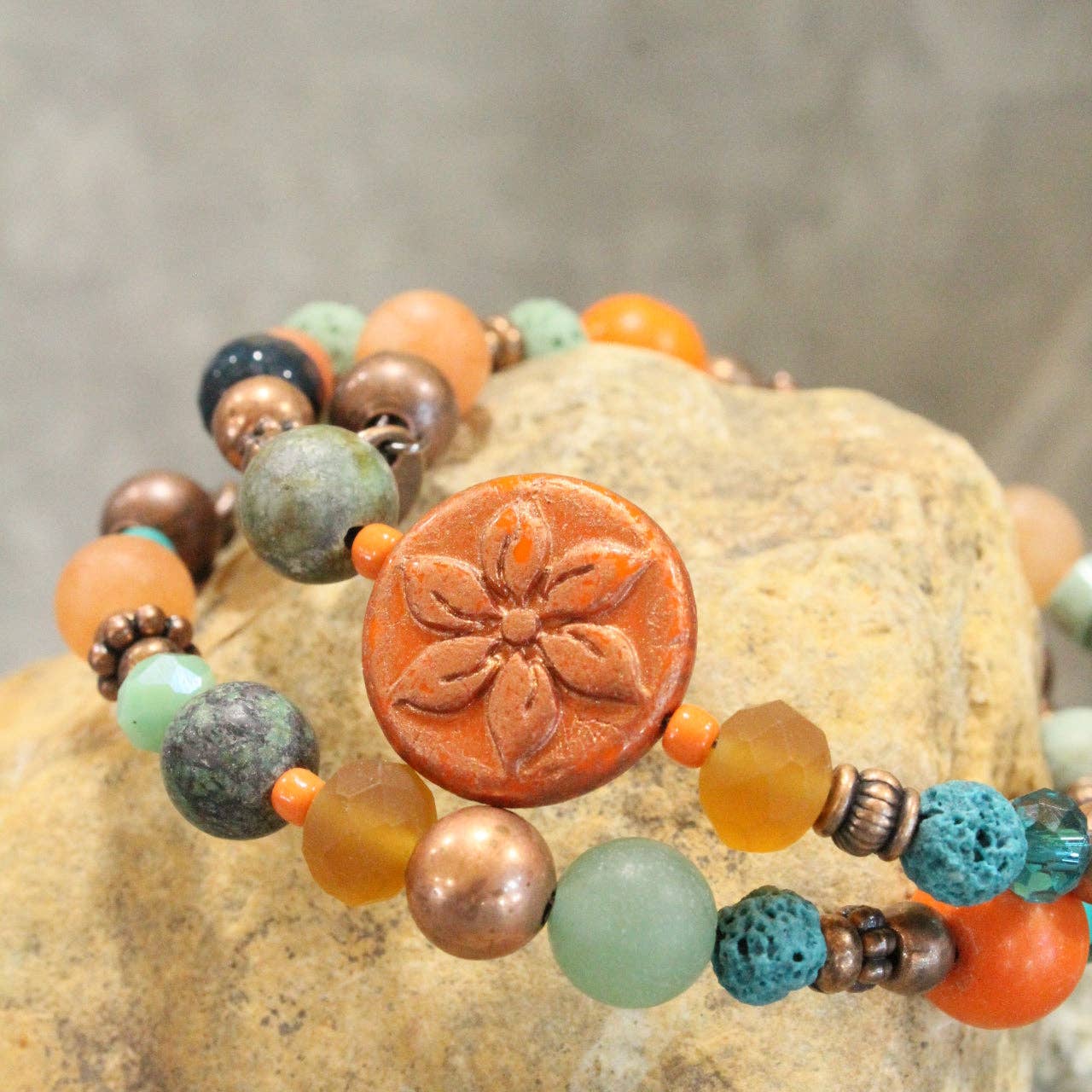 Turquoise Flower Coin Bead Wrap Bracelet