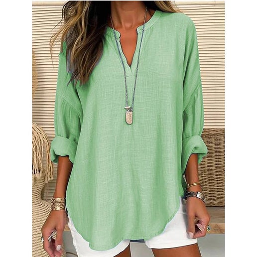 Long Sleeve Casual V Neck Top