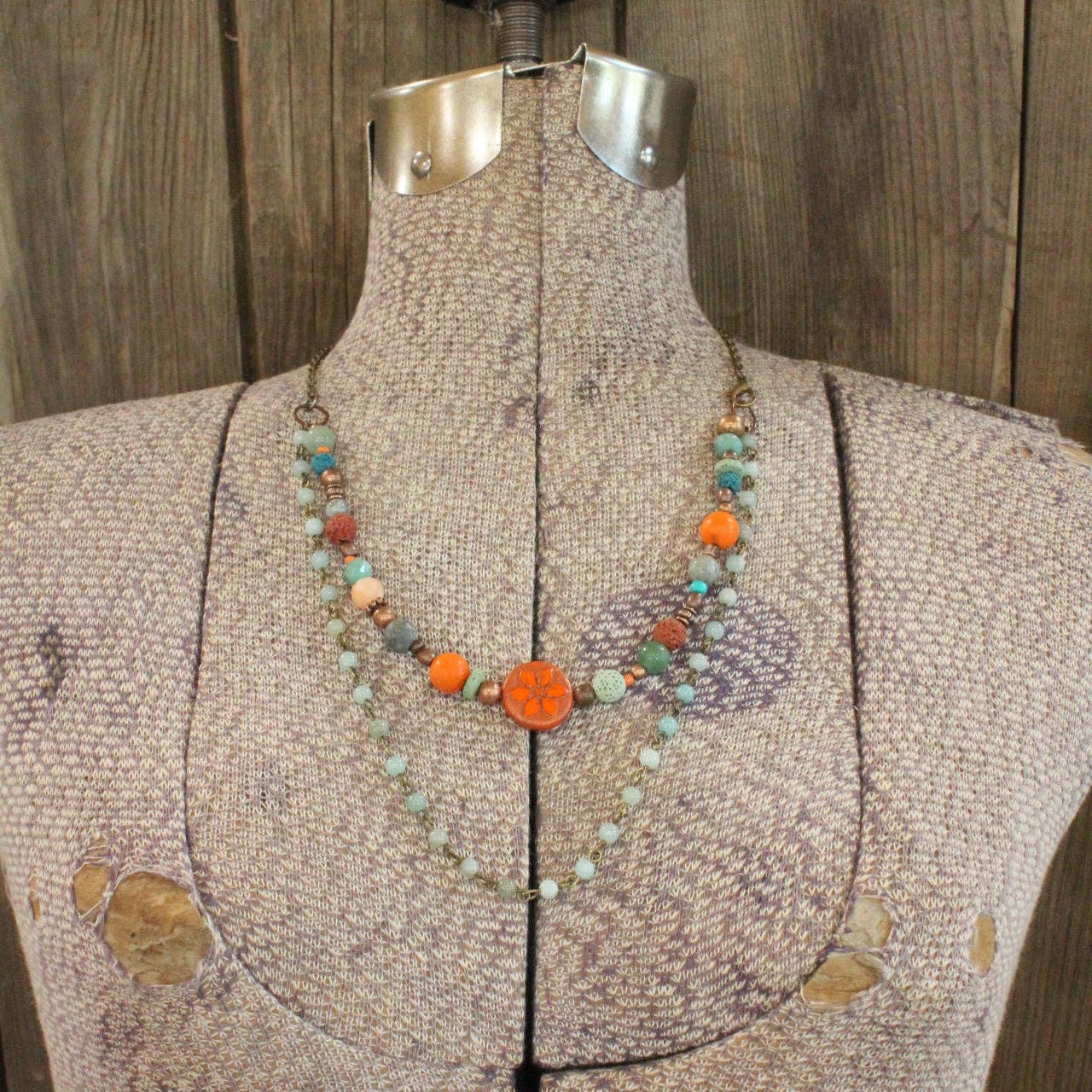 Layered In Beads Coin Necklace