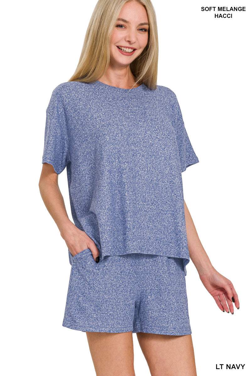 Heathered Knit Short Sleeve 2pc Lounge Set