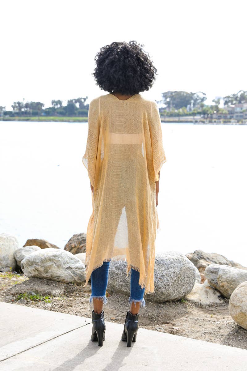 Lightweight Sheer Kimono with Sequin and Frayed Details