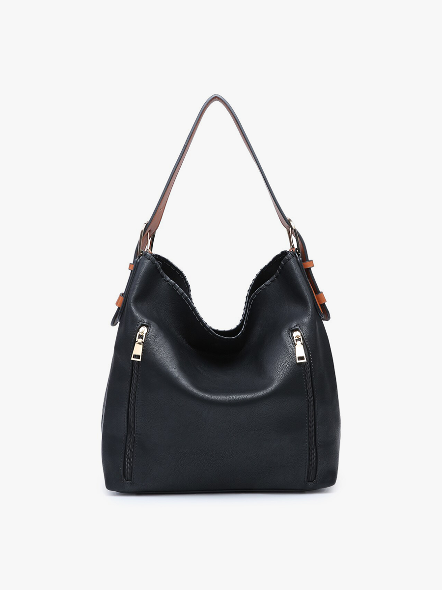 Alexa 2-in-1 Hobo Bag w/Dual Zip Compartments: Black