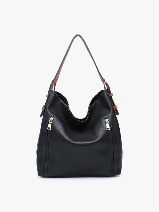 Alexa 2-in-1 Hobo Bag w/Dual Zip Compartments: Black