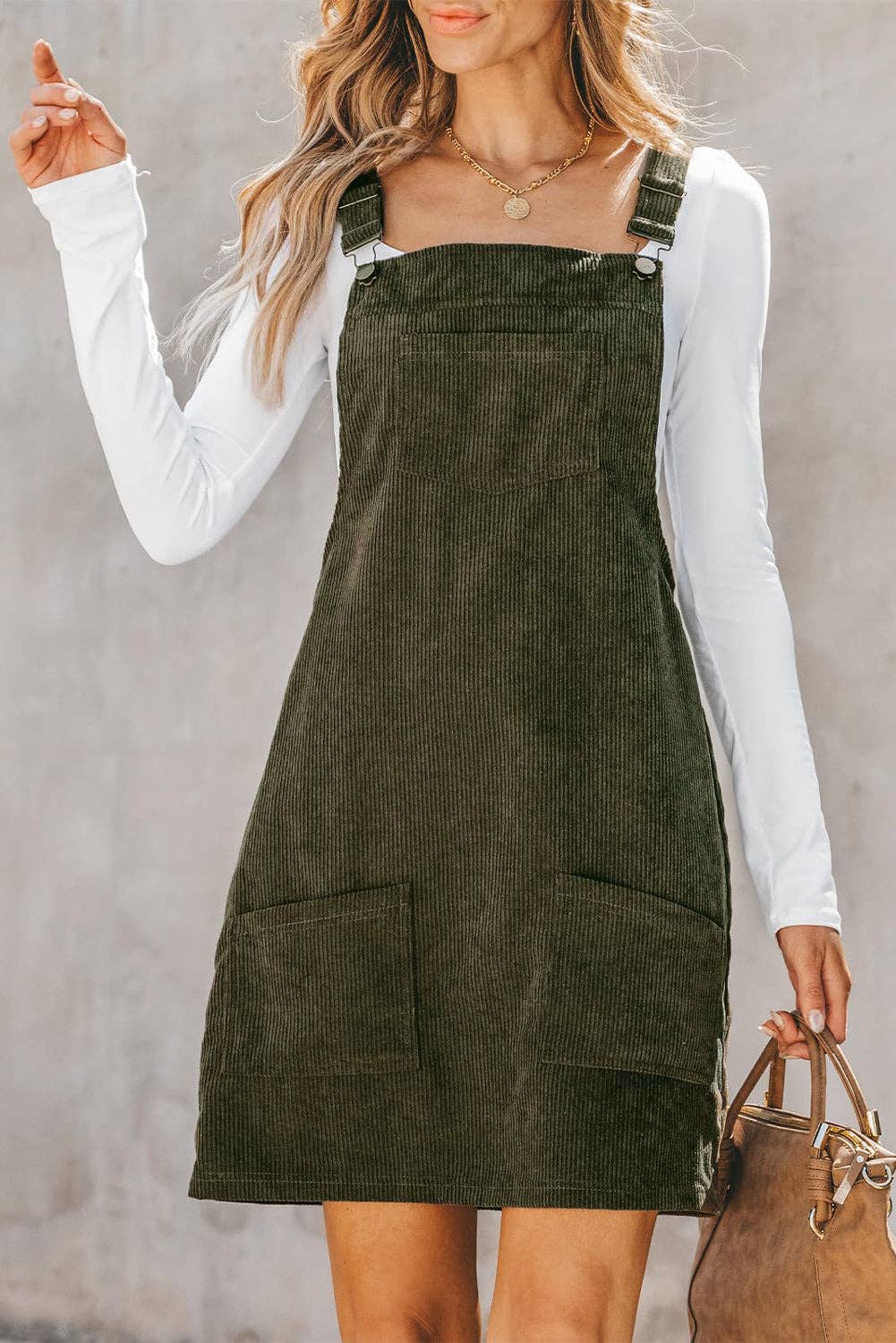 Sleeveless Corduroy Jumper Dress with Utility Pockets