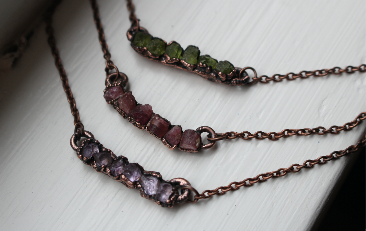 Raw Gemstone Birthstone Bar Necklace