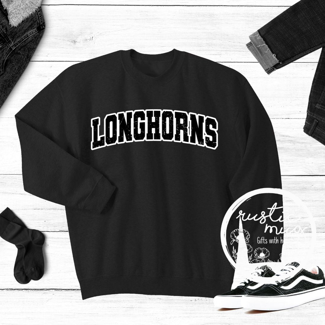 Longhorn Distressed Black on Black Sweatshirt