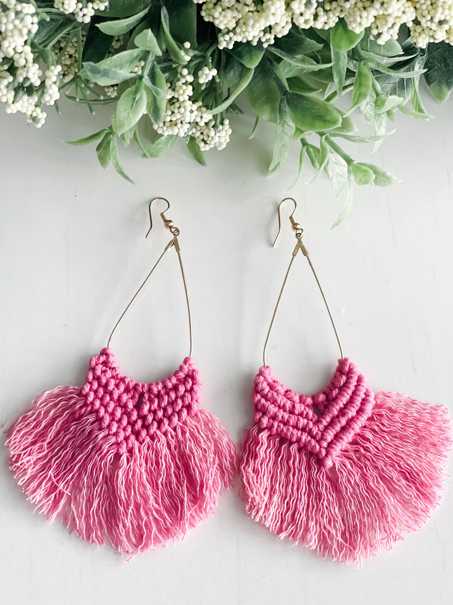 Pink Boho Macrame Earrings