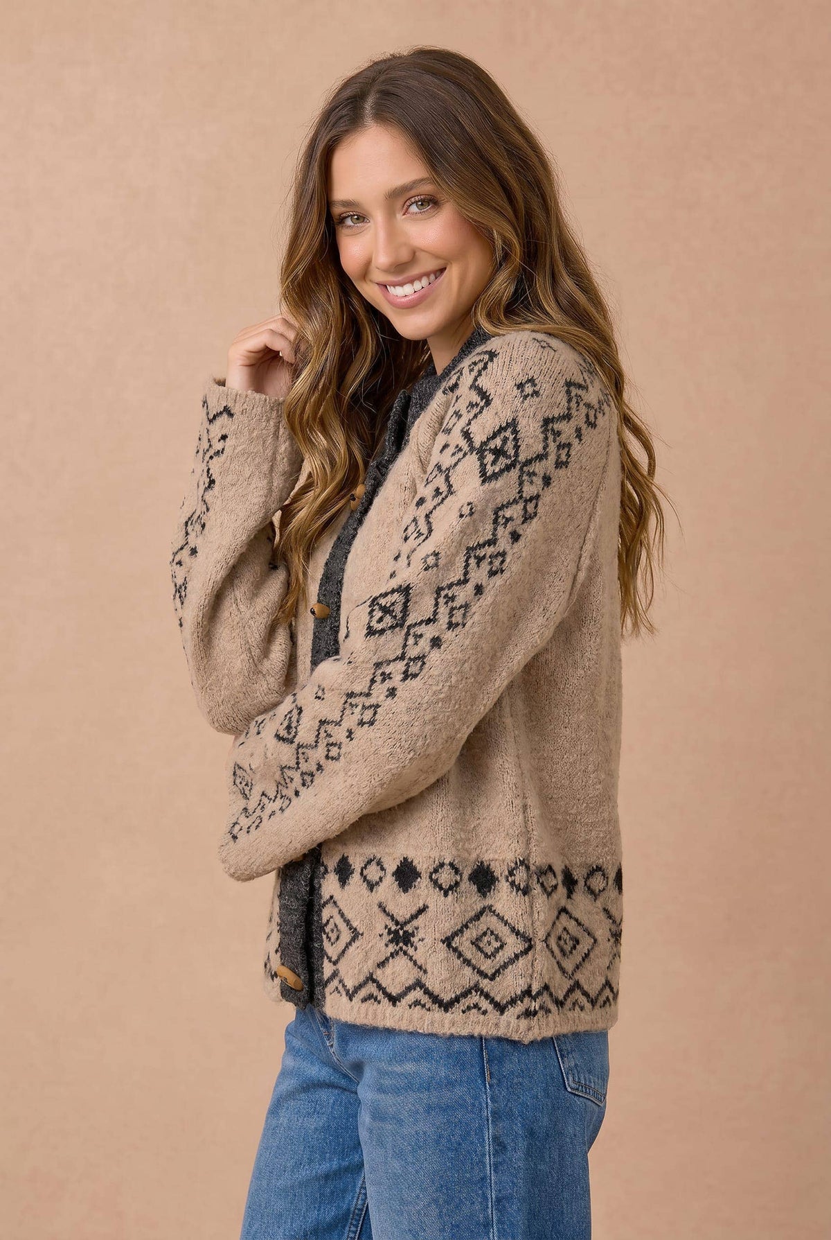 Nordic Toggle Button Detail Sweater Cardigan