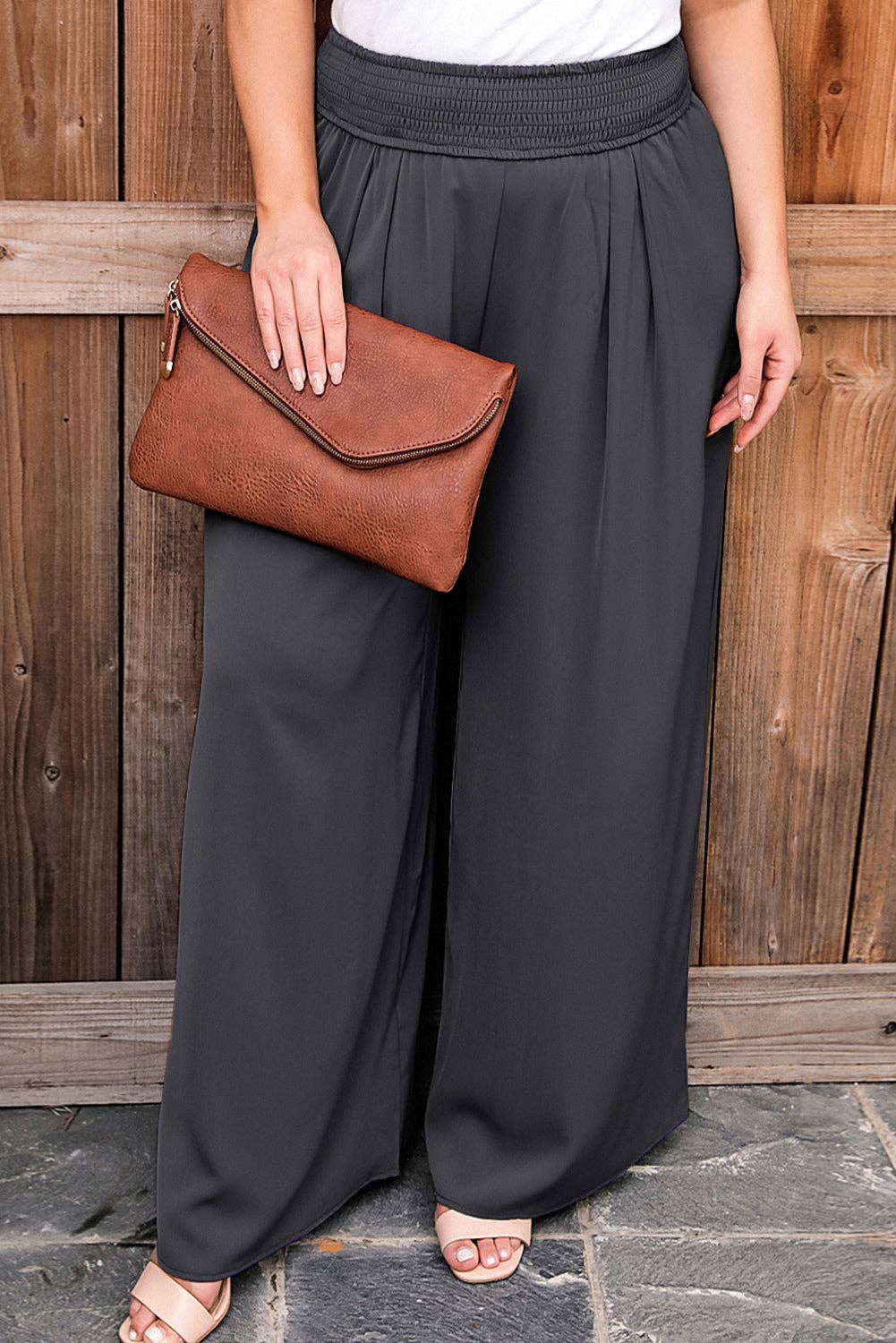 Plus Size High Waisted Flowy Pull On Casual Wide Leg Pants