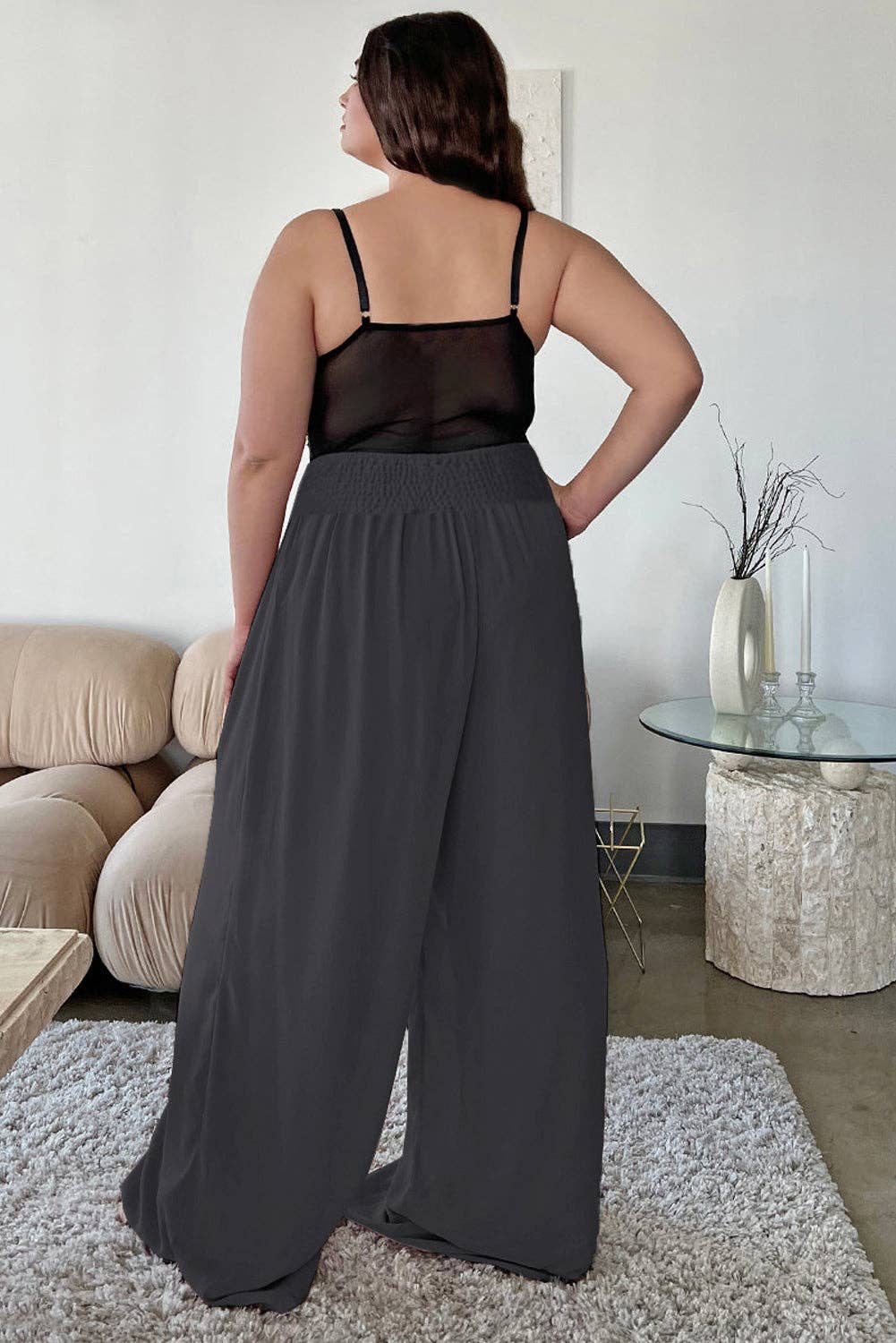 Plus Size High Waisted Flowy Pull On Casual Wide Leg Pants