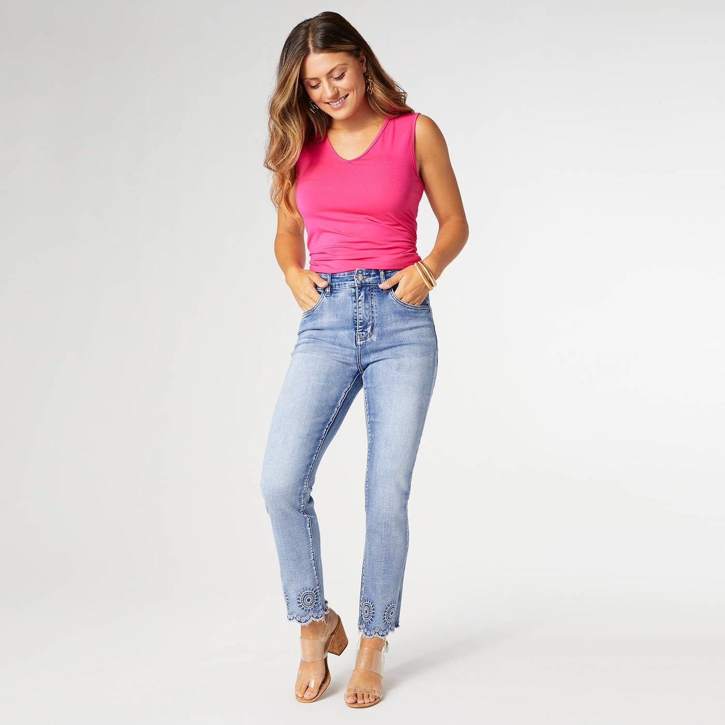 EverStretch Ankle Jeans with Burst Embroidery