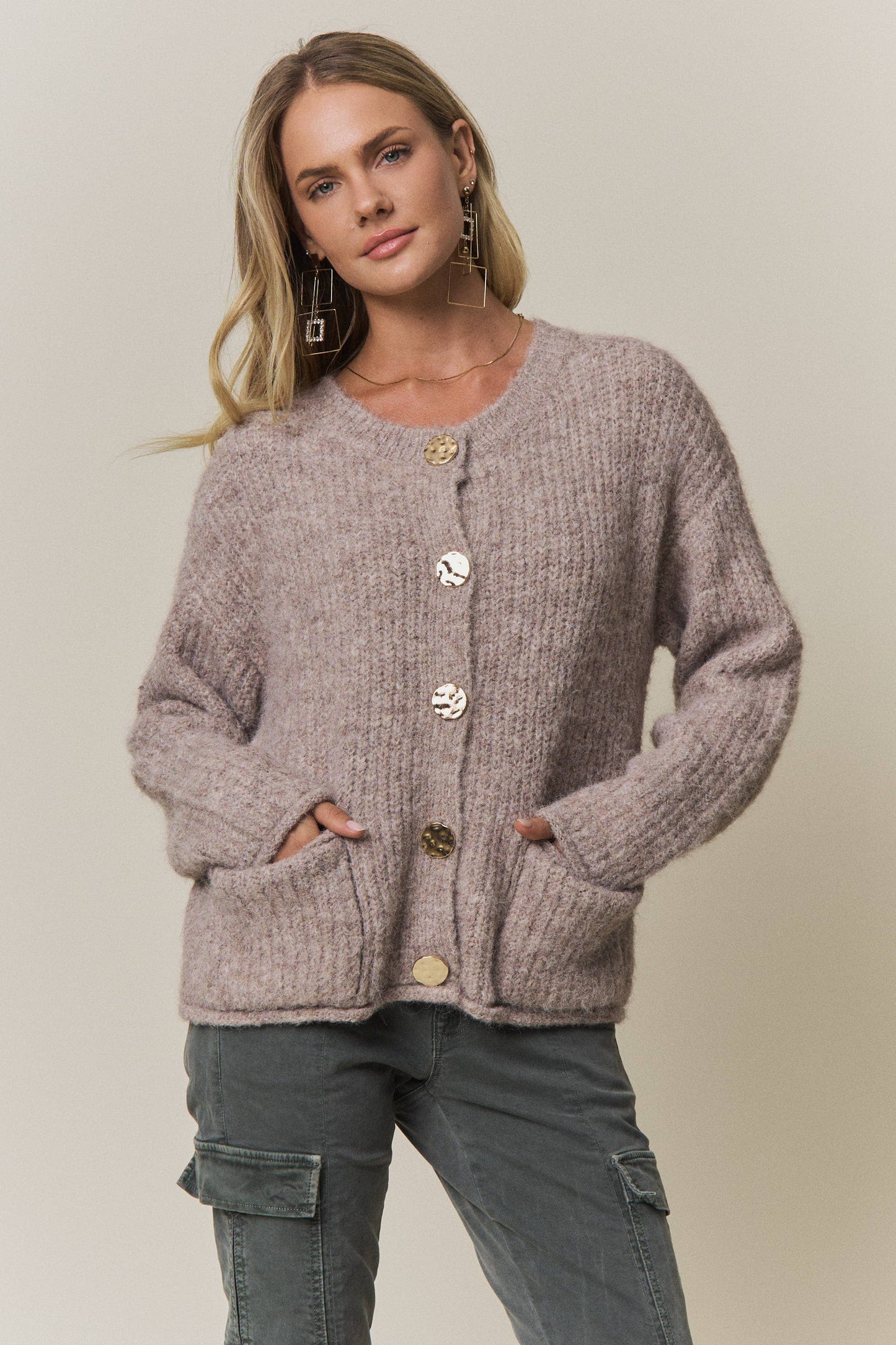 Textured Cardigan with Gold Buttons