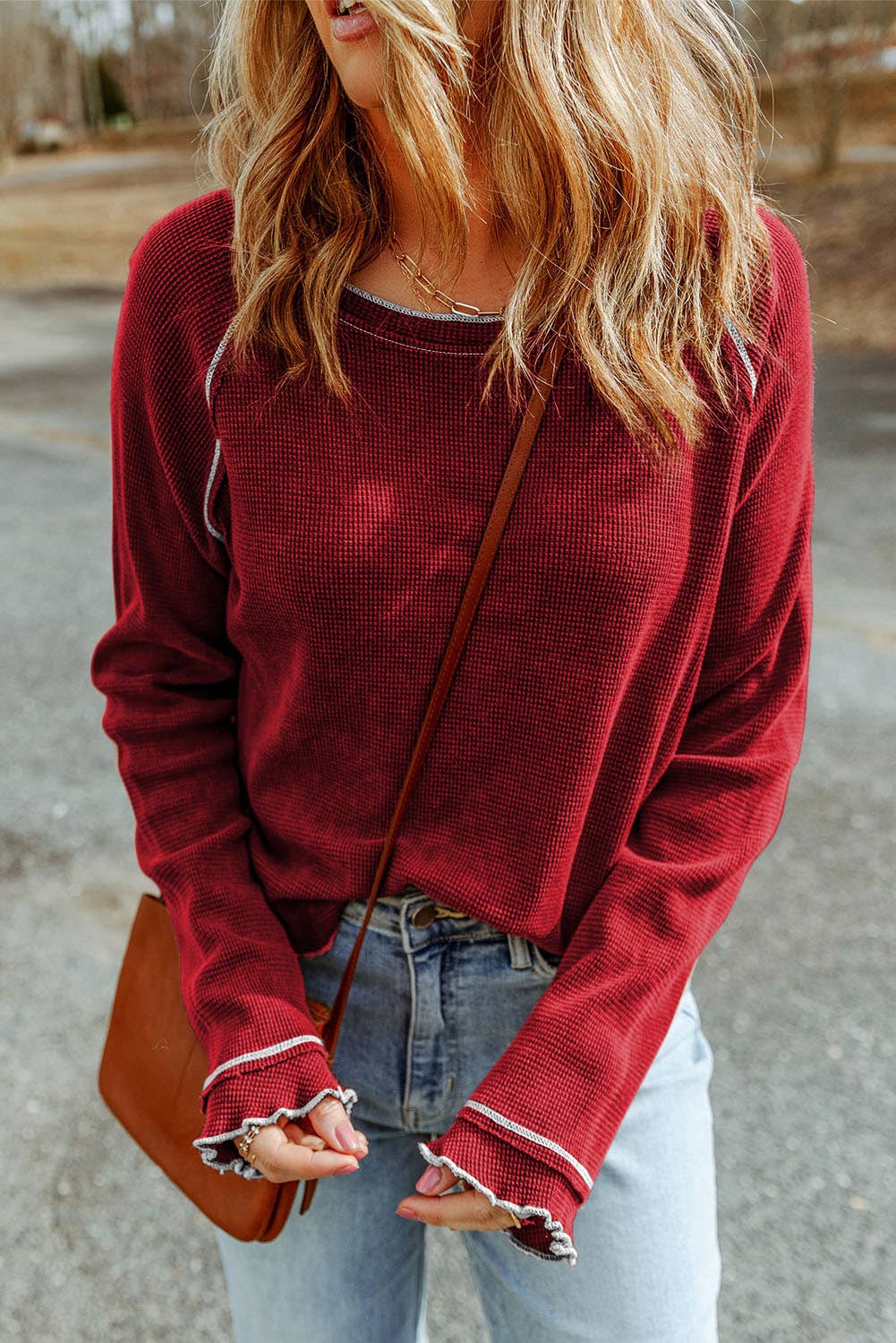 Casual Textured Long Sleeve Top