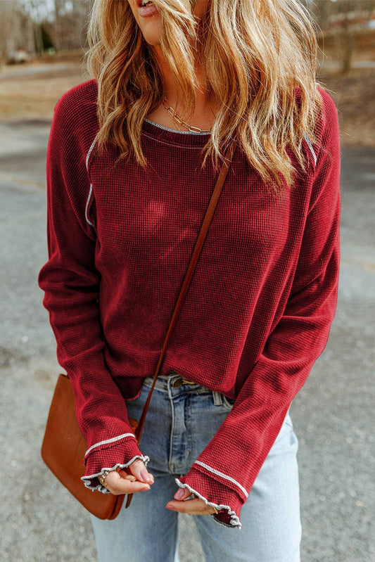 Casual Textured Long Sleeve Top