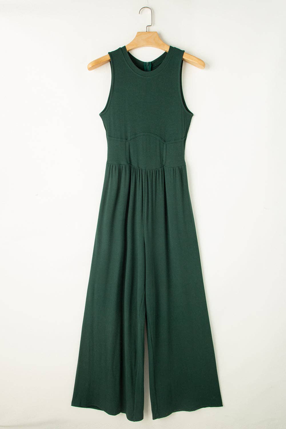 Green Cinched Waist Sleeveless Wide Leg Jumpsuit