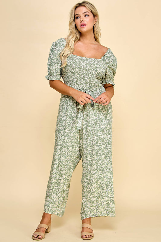 Floral Smocked Gaucho Jumpsuit