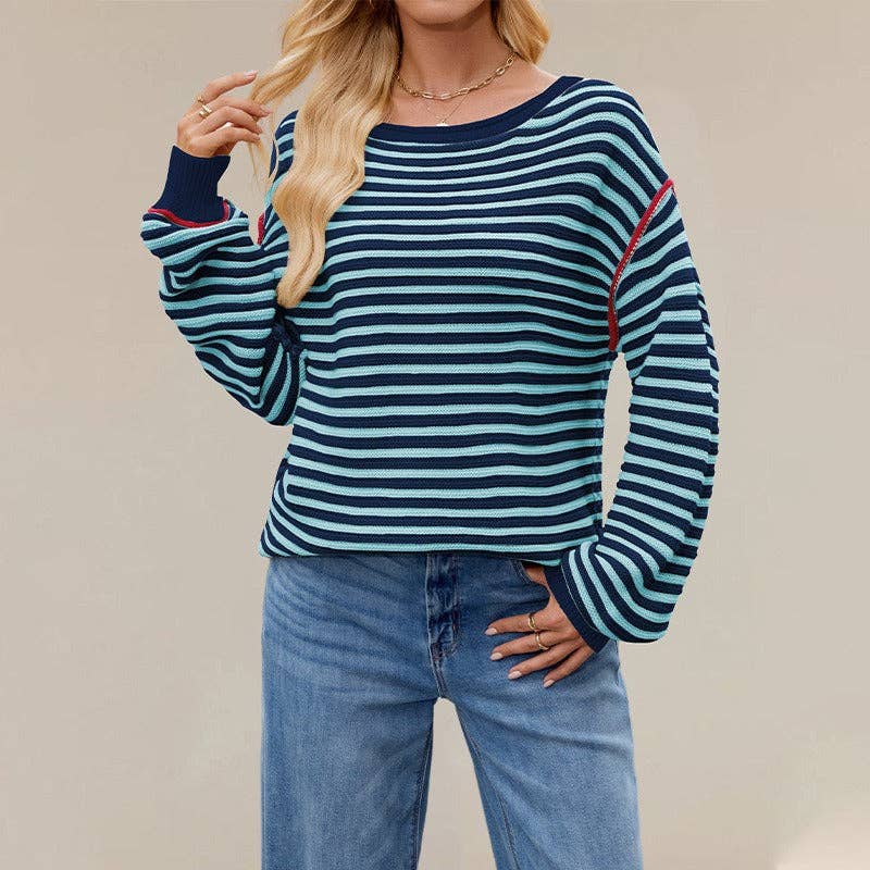 Loose Fit Striped Crewneck Sweater