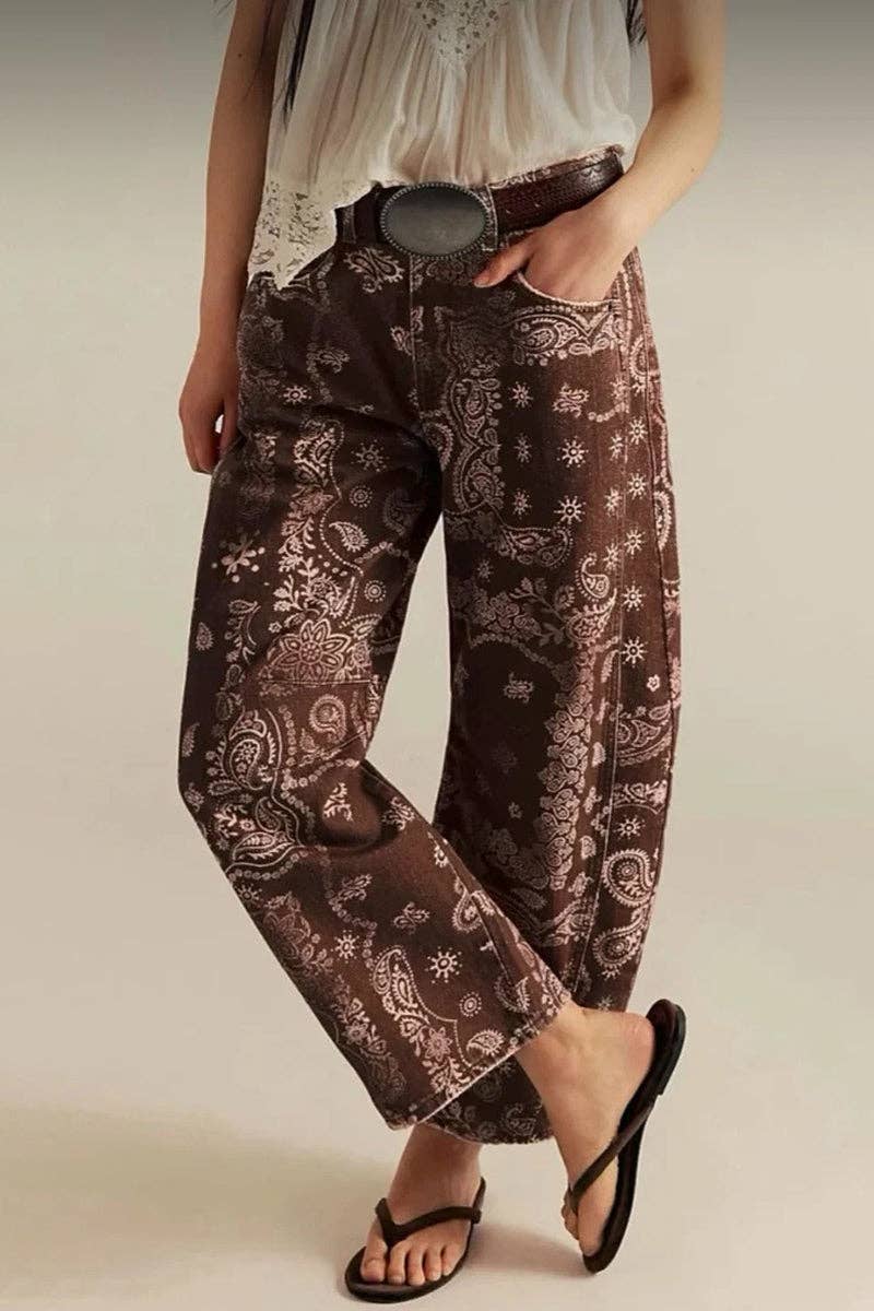 Paisley Print Barrel Jeans