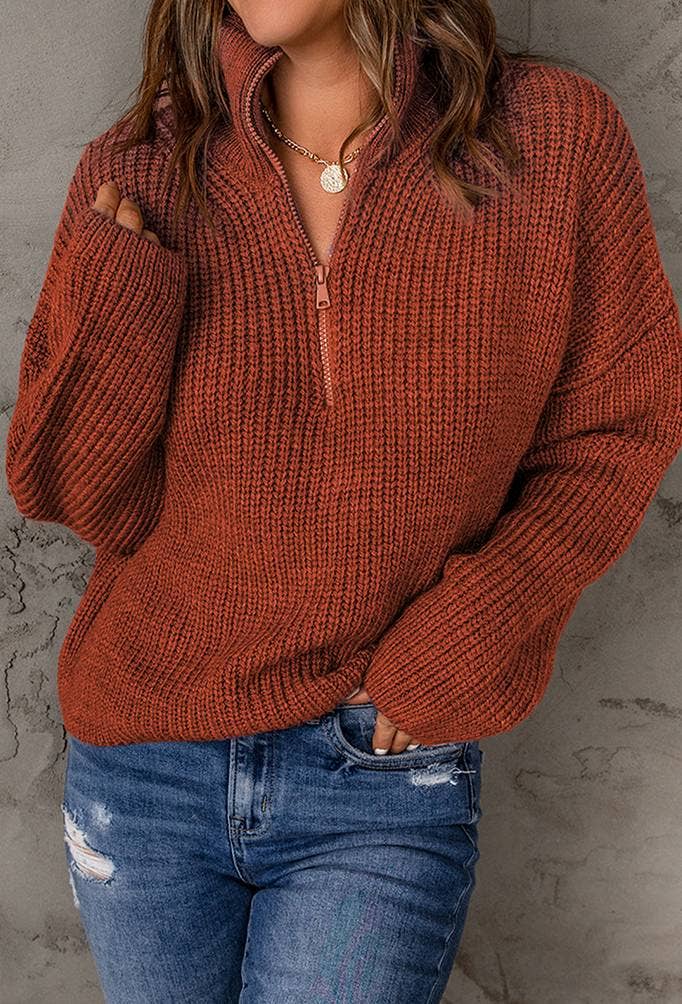 Zip Up Turtleneck Pullover Sweater