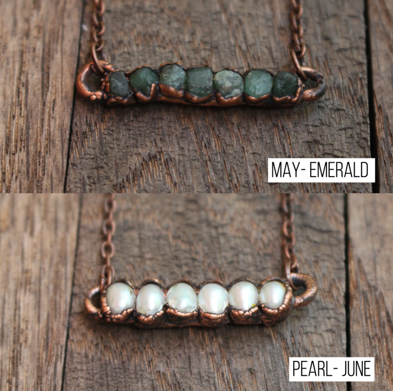 Raw Gemstone Birthstone Bar Necklace