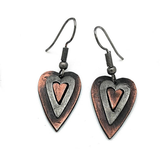 Tall Heart Pewter Earrings