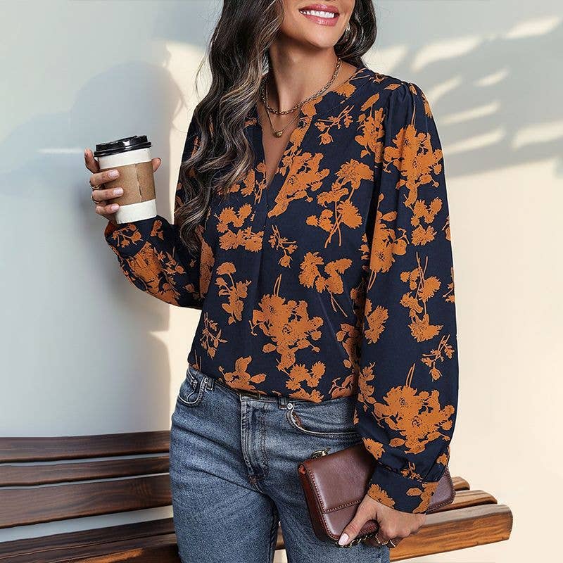 Long-Sleeve Floral Print Top