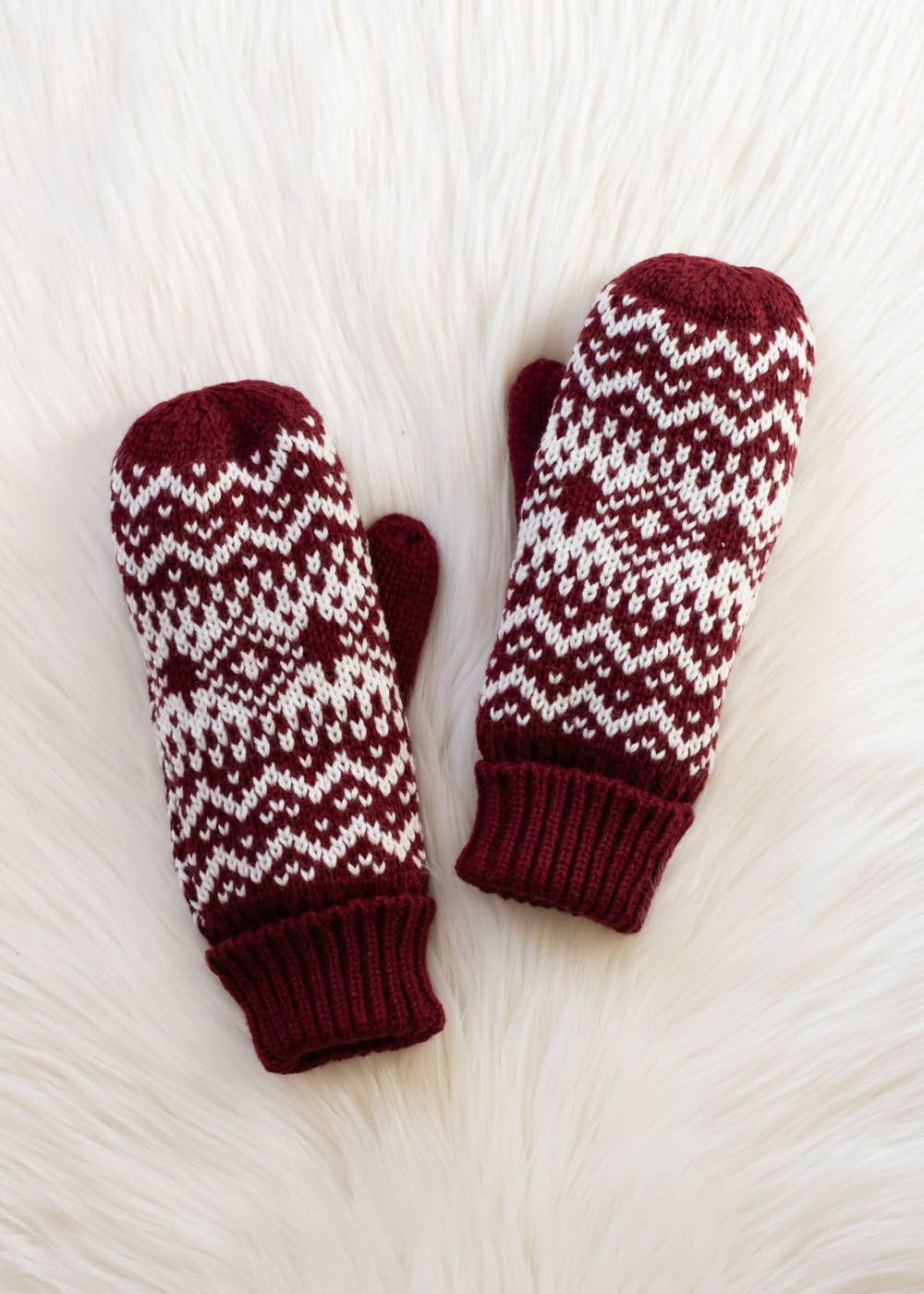 Burgundy & White Mittens