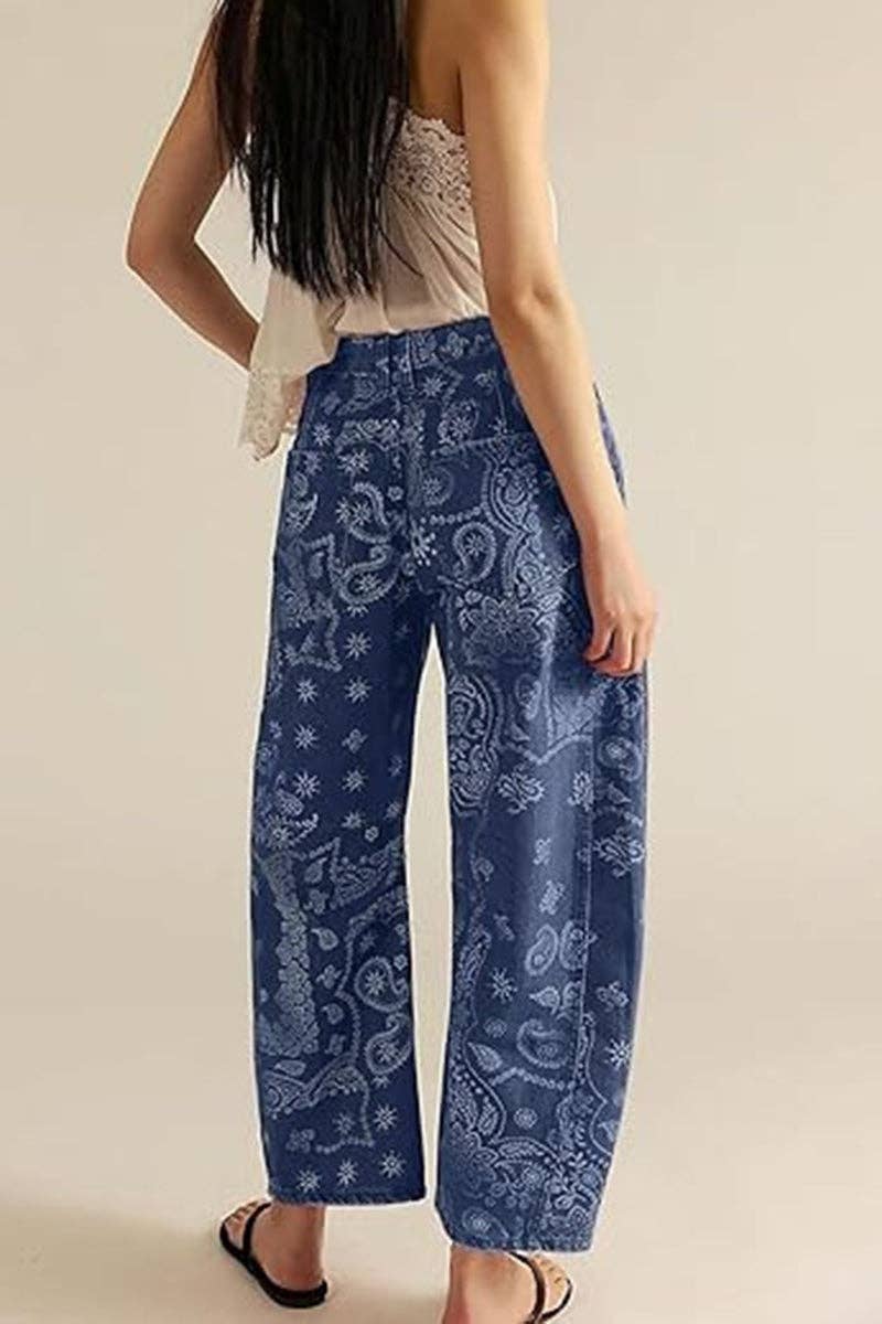 Paisley Print Barrel Jeans