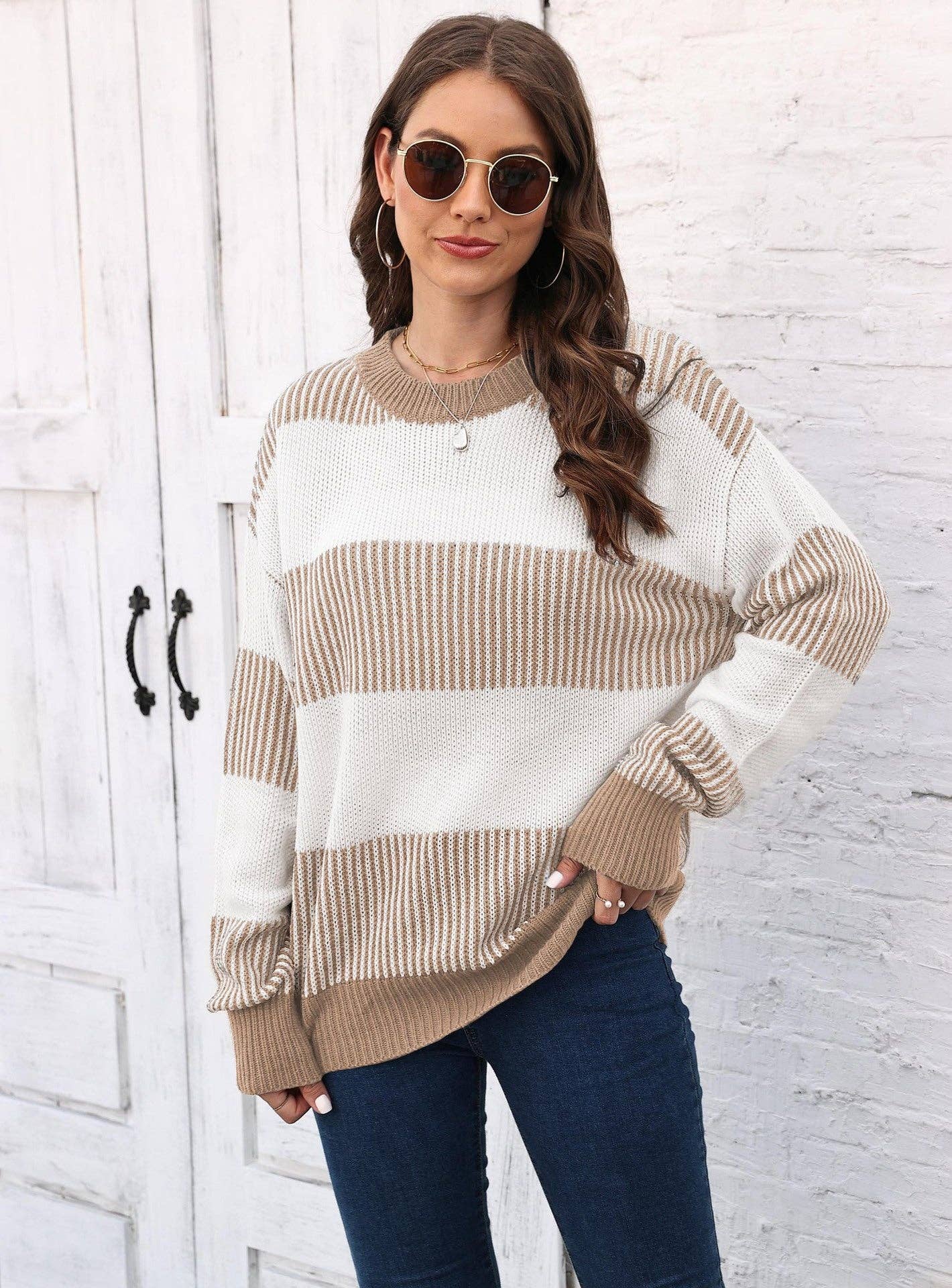 Plus Size Colorblock Striped Sweater