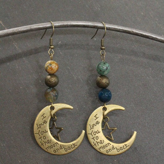 I Love You To The Moon & Back Dangle Earrings