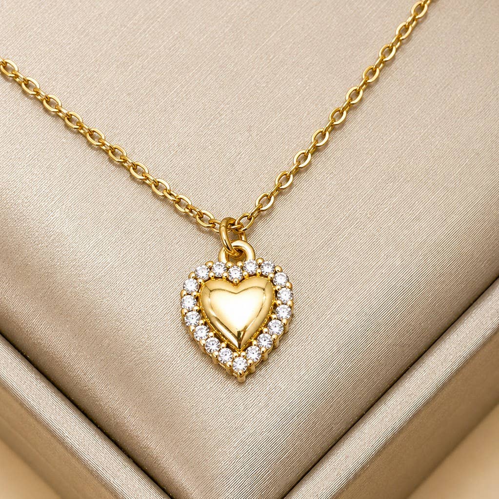 Gold Layered Sparkle Heart Necklace