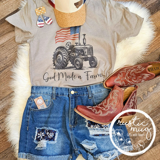 God Made a Farmer Tractor Flag Tee