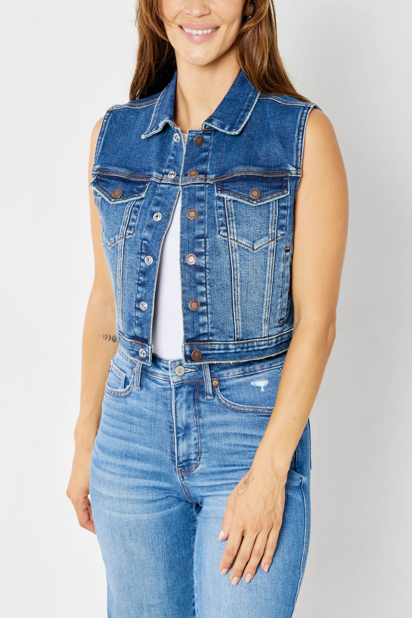 Judy Blue Buffalo Plaid Denim Vest