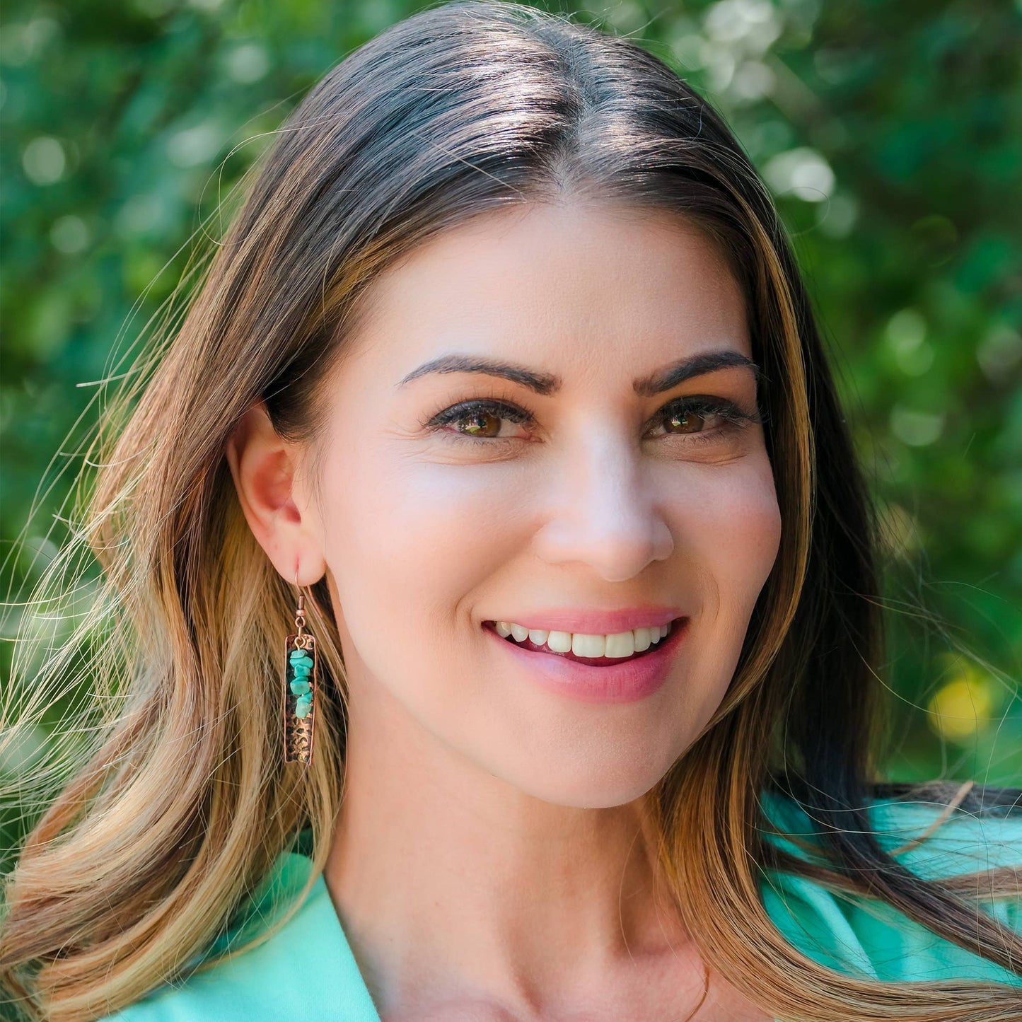 Wild Spirit Western Turquoise Stone Copper Bar Earrings