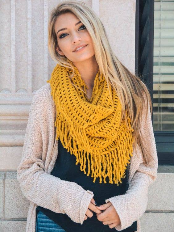 Knit Tassel Infinity Loop Scarf