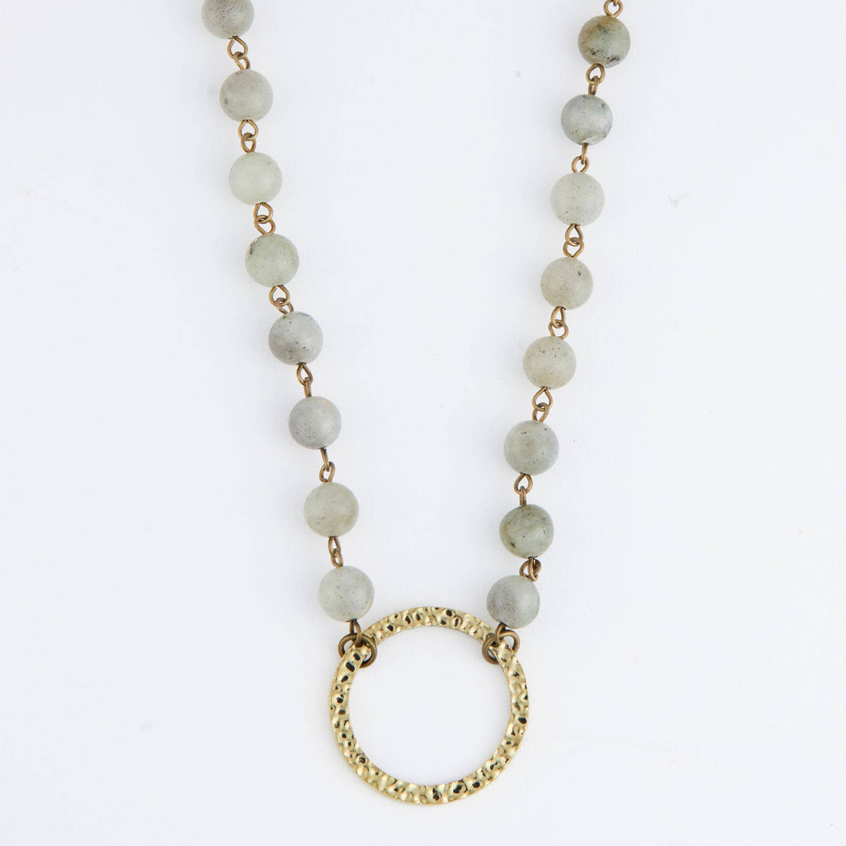 Pendant Necklace Sarah 18" Moonstone Hammered Ring
