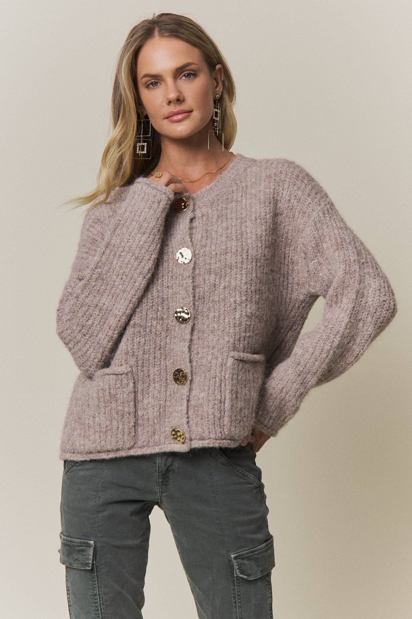 Textured Cardigan with Gold Buttons