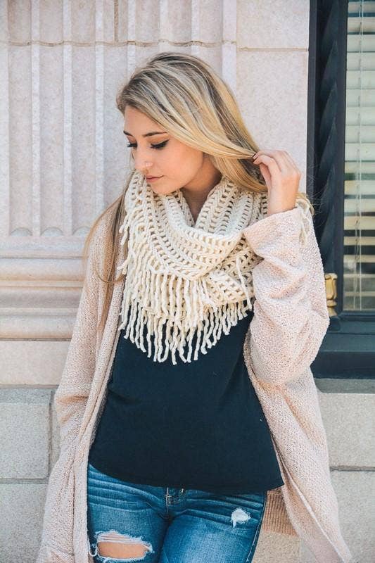 Knit Tassel Infinity Loop Scarf