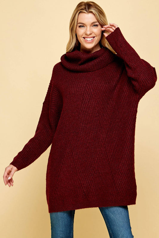 Heavy Knit Long Turtleneck Sweater