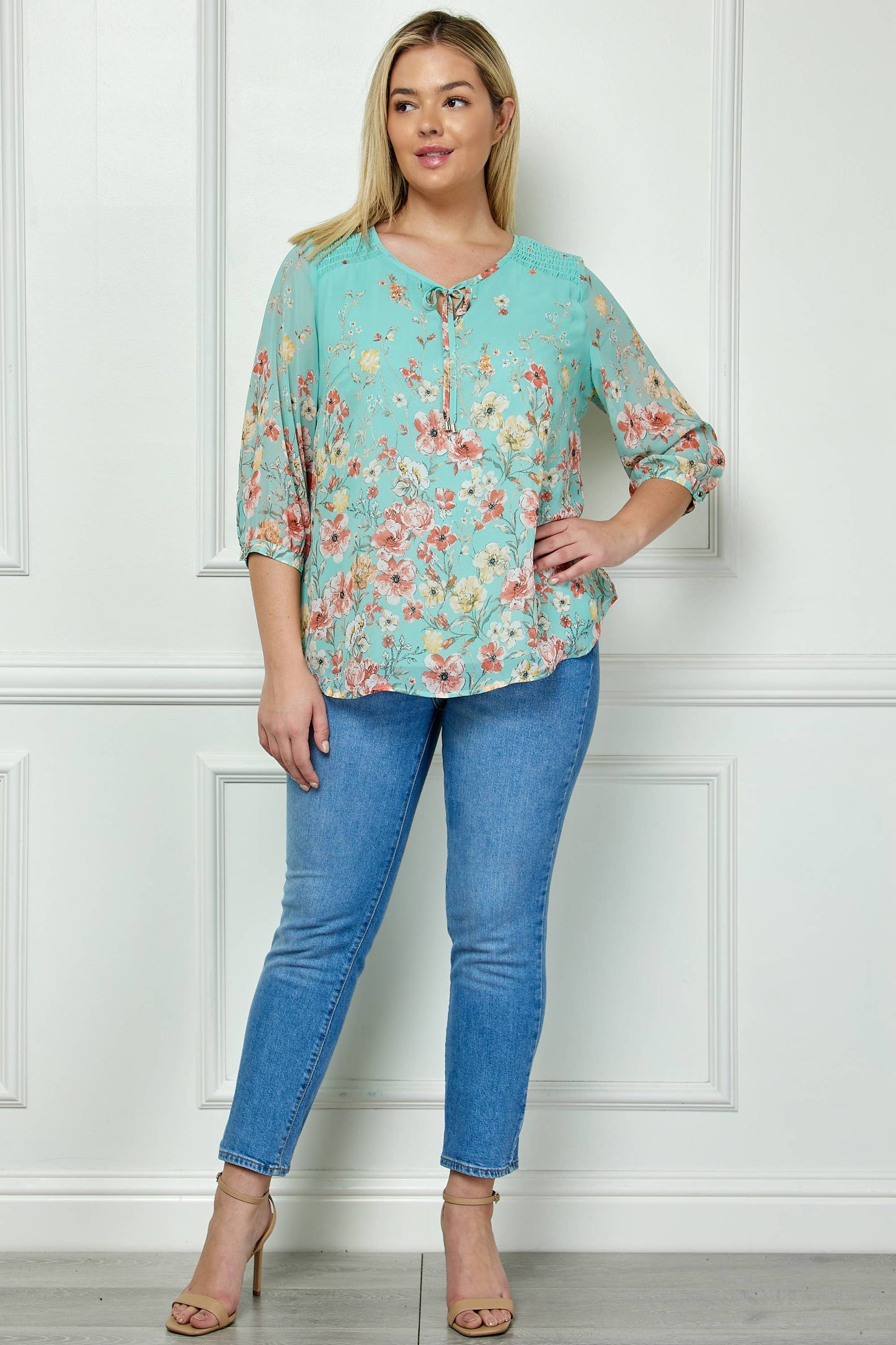 Seafoam Floral Top