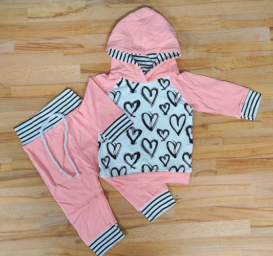 Toddler Heart Hooded Pink Sweatshirt & Pants