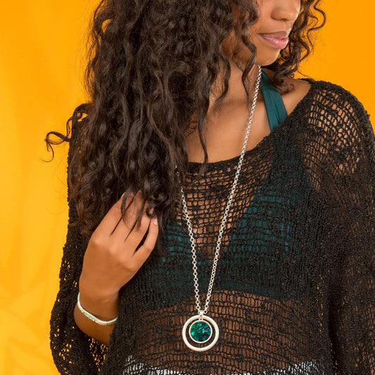 Marbleized Disc Pendant Necklace Beach Jewelry