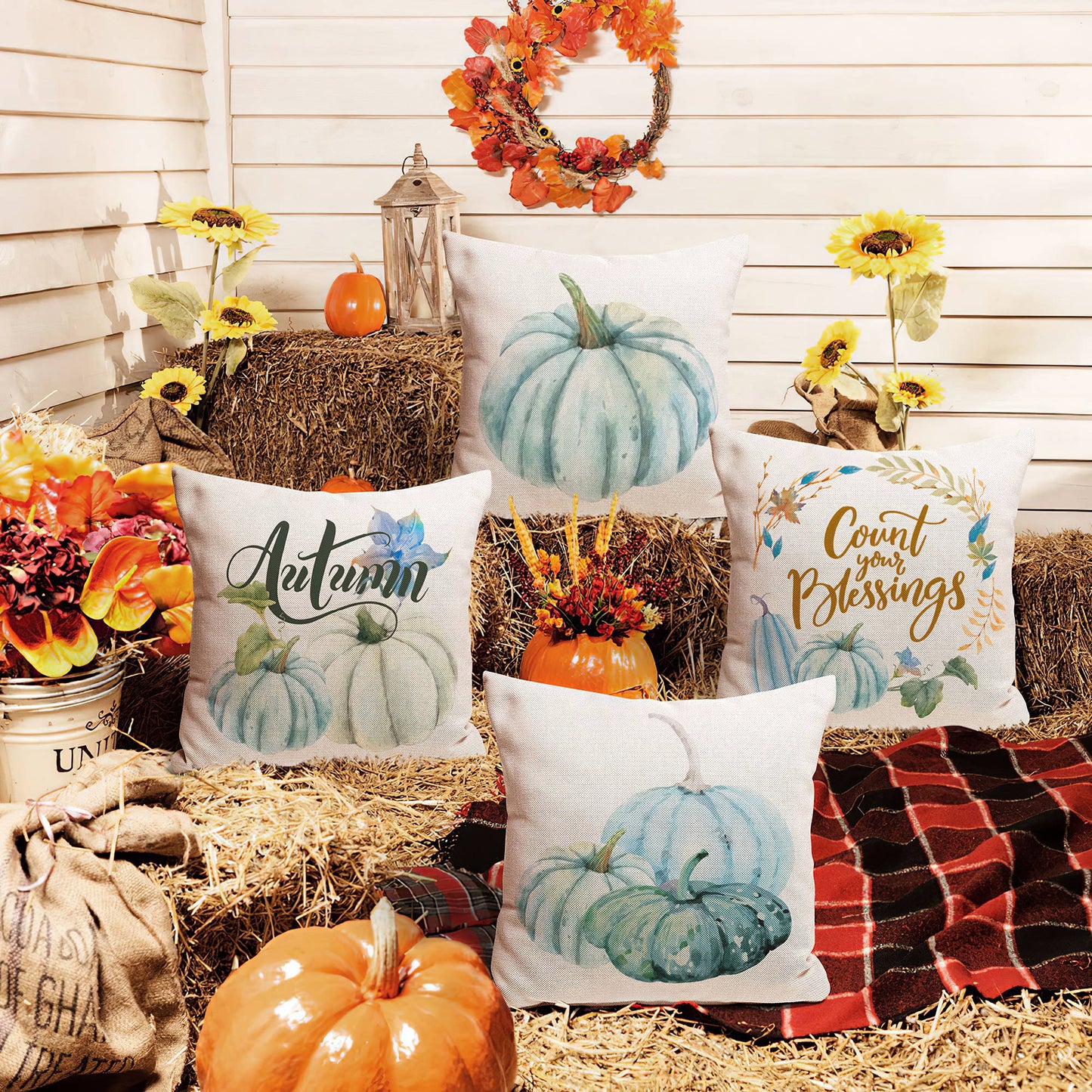 18" Fall Thanksgiving Pumpkin Pillow Covers