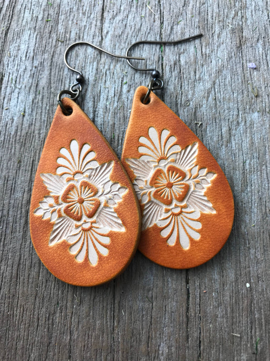 Boho Western Leather Teardrop Earrings