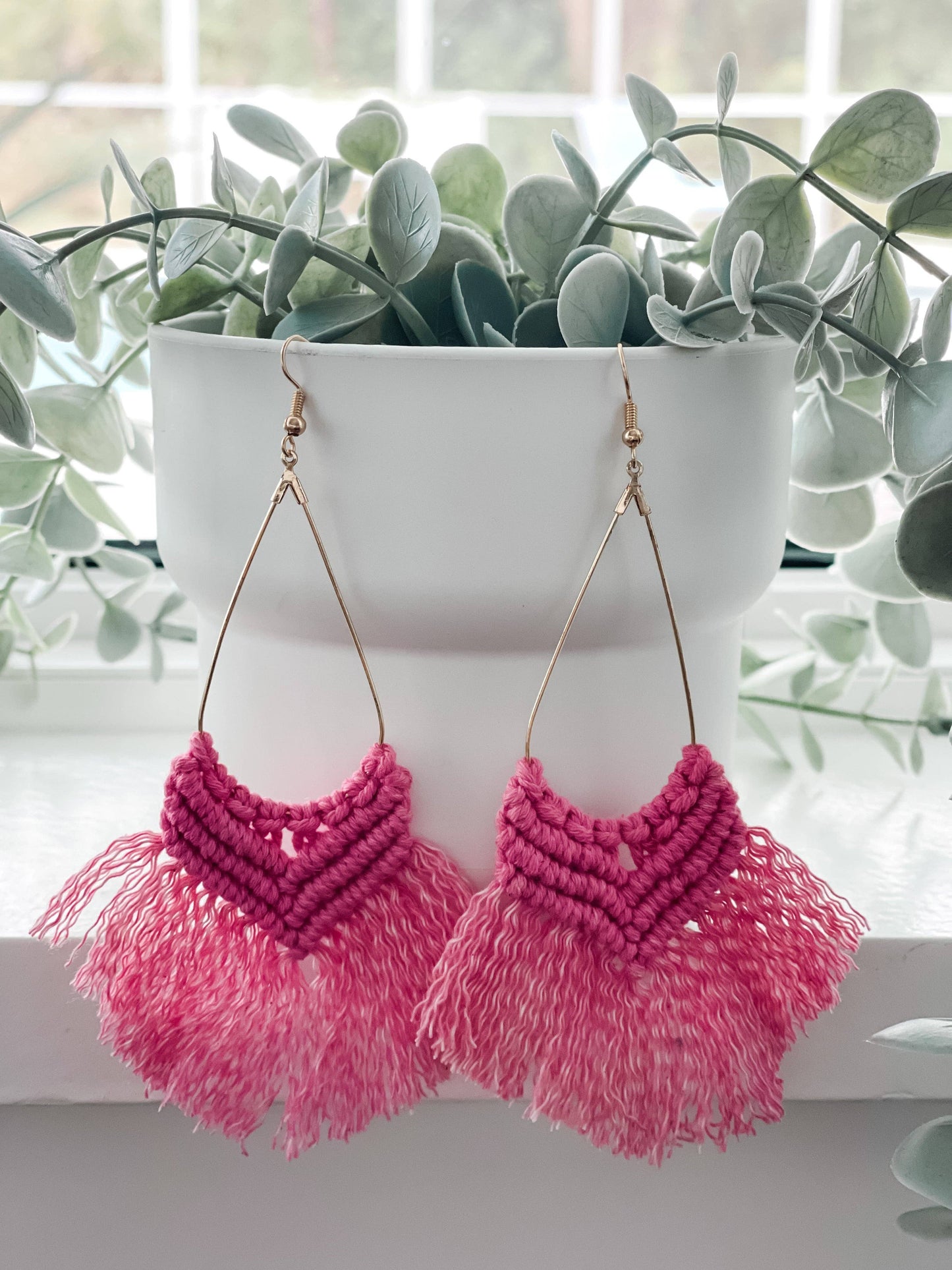 Pink Boho Macrame Earrings